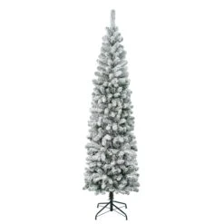 First Traditions Acacia Flocked Tree Slim Christmas Tree, 7.5 Ft