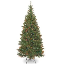 National Tree Company Pre-Lit Artificial Slim Christmas Tree, Green, Aspen Spruce, Multicolor Lights, Includes Stand, 6.5 Feet