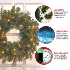 National Tree Company Pre-Lit Artificial Christmas Wreath, Green, Carolina Pine, White Lights, Decorated With Pine Cones, Christmas Collection, 24 Inches -National Tree Company CAP3 306 24WB 1 Features