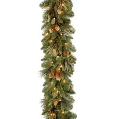 National Tree Company Pre Lit Artificial Garland, Carolina Pine, Green, Decorated With Pine Cones, White Lights, Plug In, Christmas Collection, 9 Feet