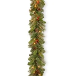 National Tree Company Pre-Lit Artificial Christmas Garland, Green, Cashmere Berry, White Lights, Decorated With Pine Cones, Berry Clusters, Plug In, Christmas Collection, 9 Feet
