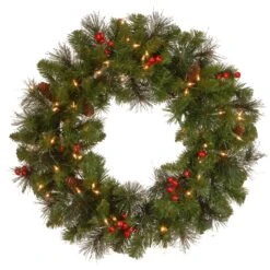 National Tree Company, Pre-Lit Artificial Christmas Wreath, Crestwood Spruce With Twinkly LED Lights, Plug In, 24 In