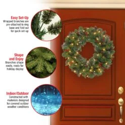 Pre-Lit Artificial Christmas Wreath, Green, Crestwood Spruce, White Lights, Decorated With Pine Cones, Berry Clusters, Christmas Collection, 24 Inches -National Tree Company CW7 306 24W 1 Features
