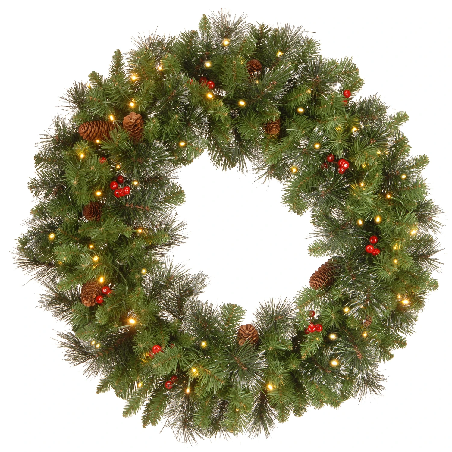 National Tree Company Pre-Lit Artificial Christmas Wreath, Green, Carolina Pine, White Lights, Decorated With Pine Cones, Berry Clusters, Frosted Branches, Christmas Collection, 30 Inches 1 National Tree Company Pre-Lit Artificial Christmas Wreath, Green, Carolina Pine, White Lights, Decorated With Pine Cones, Berry Clusters, Frosted Branches, Christmas Collection, 30 Inches