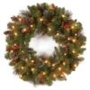 Pre-Lit Artificial Christmas Wreath, Green, Crestwood Spruce, White Lights, Decorated With Pine Cones, Berry Clusters, Christmas Collection, 24 Inches