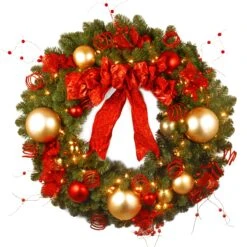 National Tree Company 36in Decorative Collection Cozy Christmas Wreath With Red And Clear Lights