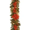 National Tree Company Pre-Lit Artificial Christmas Garland, Green, Evergreen, White Lights, Decorated With Pine Cones, Golden Branches, Ball Ornaments, Poinsettia Flowers, Plug In, Christmas Collection, 9 Feet