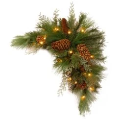 National Tree Company 30in White Pine Corner Swag With Battery Operated LED Lights