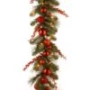 National Tree Company Pre-Lit Artificial Christmas Garland, Green, Evergreen, White Lights, Decorated With Glittered Stems, Ball Ornaments, Battery Powered, Christmas Collection, 9 Feet