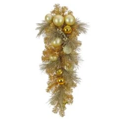 National Tree Company, 36" Christmas Be Merry Decorated Gold Teardrop, 35 Warm White LED Lights- Battery Operated With Remote Control