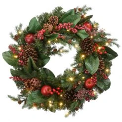 National Tree Company 24" Rural Homestead Wreath With LED Lights
