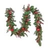 National Tree Company Pre Lit Artificial Garland, Rural Homestead, Green, Decorated With Apples, Red Berry Clusters, Pine Cones, Warm White LED Lights, Battery Powered, Christmas Collection, 9 Feet