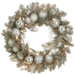National Tree Company 24" Pre-Lit Yuletide Glam Silver Decorated Wreath
