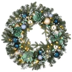 National Tree Company 30" Decorated Arctic Wreath With LED Lights