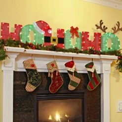 23" Tinsel Fabric "HO HO HO" Sign With 120 Red & Cool White LED Lights-UL -National Tree Company DF 190120005L 2