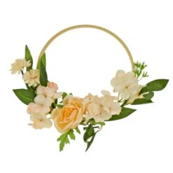 National Tree Company Artificial Wreath Decoration, Pink, Hoop Ring Base, Decorated With Rose And Hydrangea Blooms, Flowing Green Stems, Spring Collection, 12 Inches