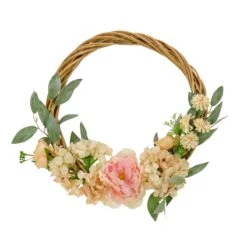National Tree Company 19" Wild Rose And Peony Flowers Hoop Wreath