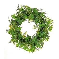 National Tree Company Artificial Wreath Decoration, Green, Woven Branch Base, Decorated With Ivy And Fern Leaves, Seed Pods, Flowing Green Stems, Spring Collection, 24 Inches