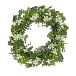 National Tree Company Artificial Wreath Decoration, Green, Woven Branch Base, Decorated With Mixed Flower Blooms, Flowing Green Stems, Spring Collection, 24 Inches