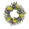 National Tree Company Artificial Wreath Decoration, Yellow, Woven Branch Base, Decorated With Pansy Blooms, Lavender, Assorted Blossoms, Flowing Green Stems, Spring Collection, 22 Inches