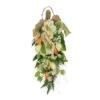 National Tree Company Artificial Teardrop Wall Hanging Decoration, Pink, Woven Branch Base, Decorated With Tulip Blooms, Poppies, Buttercup Blossoms, Flowing Green Stems, Spring Collection, 26 Inches