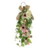 National Tree Company Artificial Teardrop Wall Hanging Decoration, Pink, Woven Branch Base, Decorated With Hydrangea And Tulip Blooms, Eucalyptus Leaves, Flowing Green Stems, Spring Collection, 26 Inches