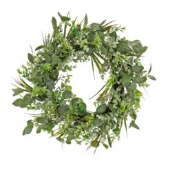 National Tree Company Artificial Wreath Decoration, Green, Woven Branch Base, Decorated With Eucalyptus Leaves, Flowing Green Stems, Spring Collection, 22 Inches