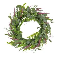 National Tree Company Artificial Wreath Decoration, Green, Woven Branch Base, Decorated With Eucalyptus Leaves, Lavender, Flowing Green Stems, Spring Collection, 22 Inches