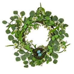 National Tree Company Artificial Spring Wreath, Woven Branch Base, Decorated With Spring Blooms, Berries, Bird's Nest With Pastel Eggs, Spring Collection, 20 Inches