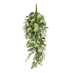 National Tree Company Artificial Spring Teardrop Hanging Decoration, Vine Stem Base, Decorated With Flower Blooms, Berries, Leafy Greens, Spring Collection, 28 Inches