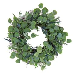 National Tree Company Artificial Spring Wreath, Woven Branch Base, Decorated With Eucalyptus Leaves, Berry Clusters, Spring Collection, 24 Inches