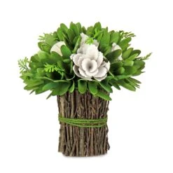 National Tree Company Artificial Floral Bundle, Cream, Decorated With Floral Blooms, Twig Base, Spring Collection, 9 Inches