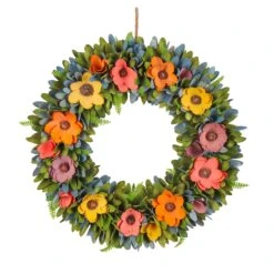 National Tree Company 18" Spring Multicolor Floral Wreath With Fern