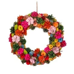 National Tree Company 18" Spring Multicolor Floral Wreath With Pinecones
