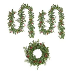 National Tree Company First Traditions Collection Pre-Lit Holly Berry Wreath And Garland 3pc Set