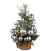 National Tree Company Pre-Lit Artificial Christmas Tree, Green, Frosted Silver Pine, White LED Lights, Decorated With Berry Clusters, Ball Ornaments, Includes Cloth Bag Base, Battery Operated, 24 Inches