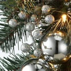 National Tree Company Pre-Lit Artificial Christmas Garland, Green, Silver Pine, White Lights, Decorated With Ball Ornaments, Plug In, Christmas Collection, 9 Feet -National Tree Company FSP 300 9A 1 4