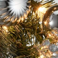 National Tree Company Pre-Lit Artificial Christmas Garland, Green, Silver Pine, White Lights, Decorated With Ball Ornaments, Plug In, Christmas Collection, 9 Feet -National Tree Company FSP 300 9A 1 5