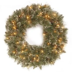 National Tree Company, Pre-Lit Artificial Christmas Wreath, Glittery Bristle Pine With Twinkly LED Lights, Plug In, 24 In