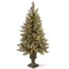 National Tree Company Pre-Lit Artificial Entrance Christmas Tree, Green, Glittery Bristle Pine, White LED Lights, Flocked With Pine Cones, Frosted Branches, Includes Decorative Urn Base, 5 Feet