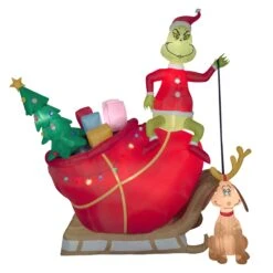 National Tree Company Inflatable Grinch On Sleigh With Max, LED Lights, Plug In, Christmas Collection, 12 Feet