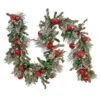 National Tree Company Pre Lit Artificial Garland, General Store, Green, Frosted, Decorated With Red And Green Ball Ornaments, Frosted Pine Cones, Red Berry Clusters, Warm White LED Lights, Battery Powered, Christmas Collection, 9 Feet