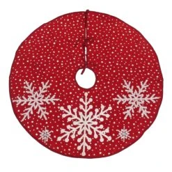 National Tree Company, HGTV Home Collection, 52" Red Tree Skirt With Snowflake Embroidery And White Dots
