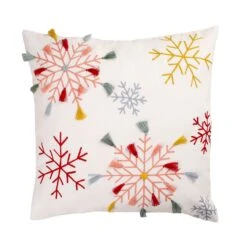 National Tree Company HGTV Home Collection Velvet Snowflake Embroidery Pillow With Polyfill, White, 18 In