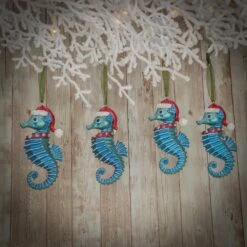 National Tree Company 4 Piece HGTV Home Collection Teal Seahorse Ornaments -National Tree Company HGTAH63 AG2280A 4