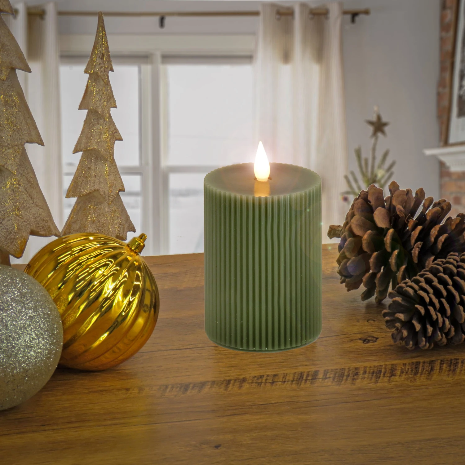 National Tree Company 5x9 HGTV Home Collection Flameless Georgetown Pillar Candle, Dk Green 2 National Tree Company 5x9 HGTV Home Collection Flameless Georgetown Pillar Candle, Dk Green - Image 2