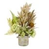 National Tree Company Artificial Potted Plant Table Decoration, White, Decorated With Hydrangea Blooms, Assorted Palms, Spring Collection, 33 Inches