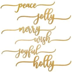 National Tree Company 6-Piece Christmas Place Setting Message Decor, Curly Script Writing In Gold, 10 In