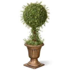 36" Artificial Mini Tea Leaf 1 Ball Topiary In Urn