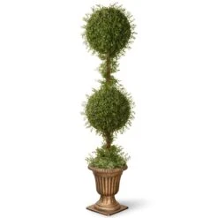 National Tree Company 60" Mini Tea Leaf 2 Ball Topiary With Black And Gold Urn